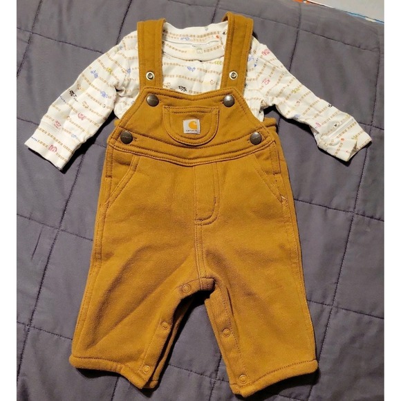 Carhartt Other - Carhartt Overalls Baby Size 3 Months Soft Cotton Brown Classic Farm Long Sleeve